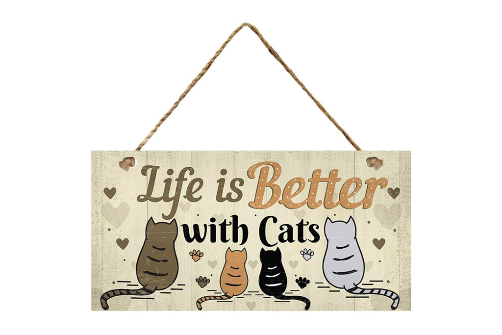 Metalen Bordje 'Life is better with cats'