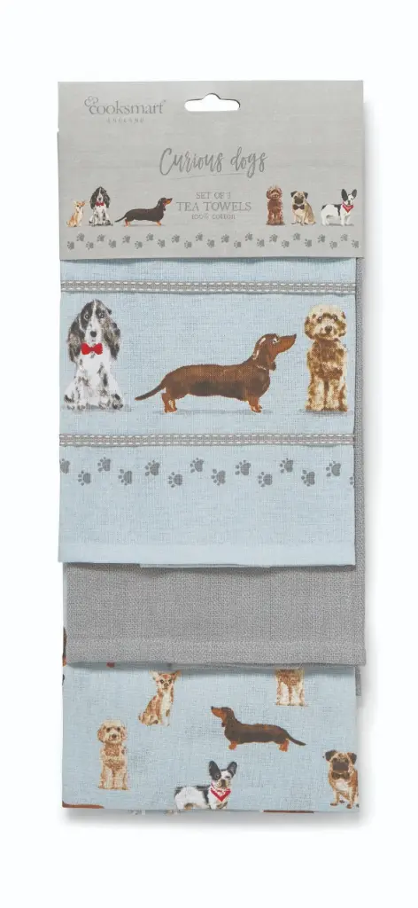 Theedoek 'Curious Dogs' (set van 3)