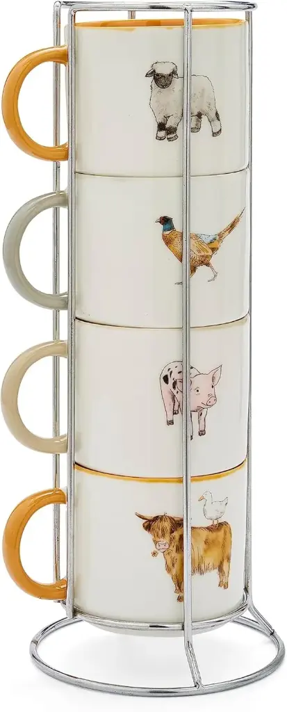 Stapelbare mokken in houder  Buttercup Farm (set van 4)