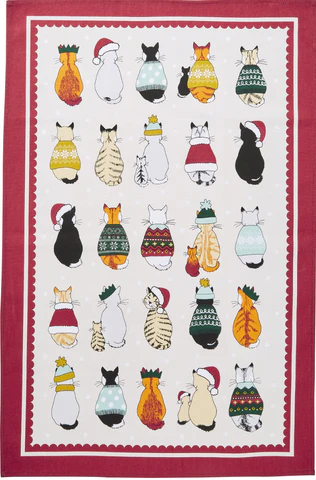 Theedoek 'Cats in waiting X-mas'