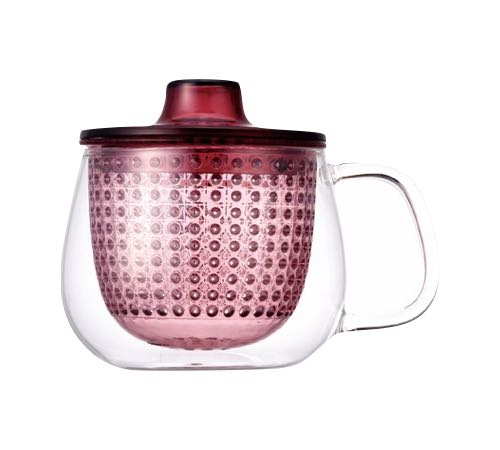 Unimug Wine-Red transparante glazen theetas met filter