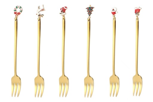 [AC037ISA] Gouden Kerstvorkjes (set van 6)