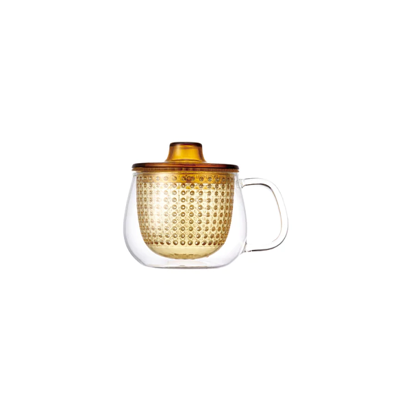 [AC349KI] Unimug Yellow  transparante glazen theetas met filter